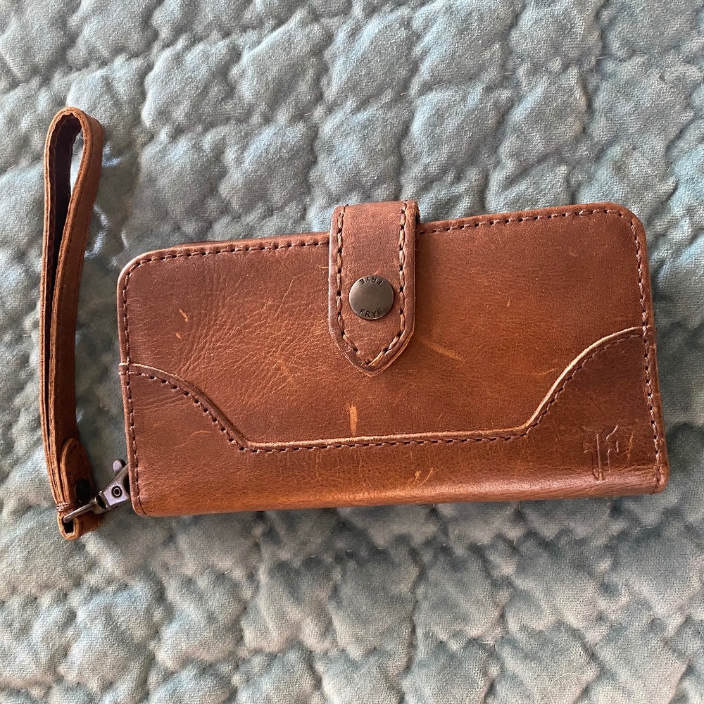 Frye Leather Brown Small Phone Wallet Wristlet